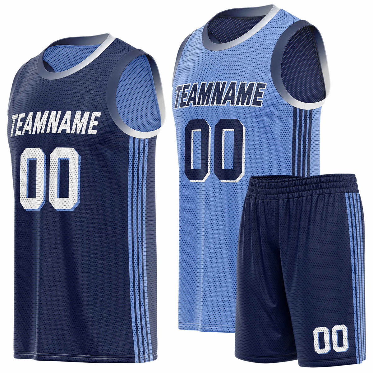 Custom Reversible Navy Light Blue Basketball Uniform Set | Team &amp; Player Name - Vosoli