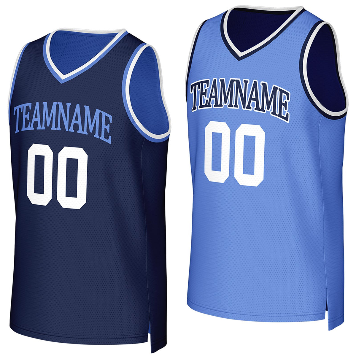 Custom reversible navy light blue basketball jersey, personalized team name number Logo breathable Mesh sports top for men women youth game practice - Vosoli