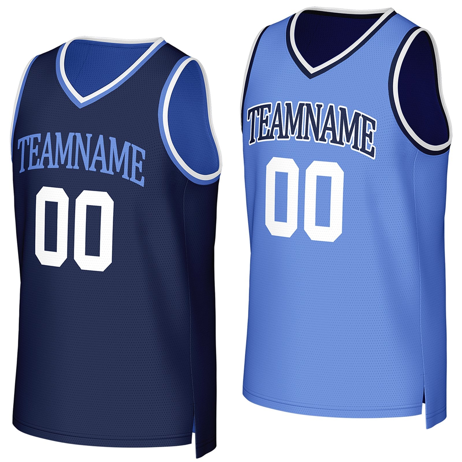 Custom reversible navy light blue basketball jersey, personalized team name number Logo breathable Mesh sports top for men women youth game practice - Vosoli