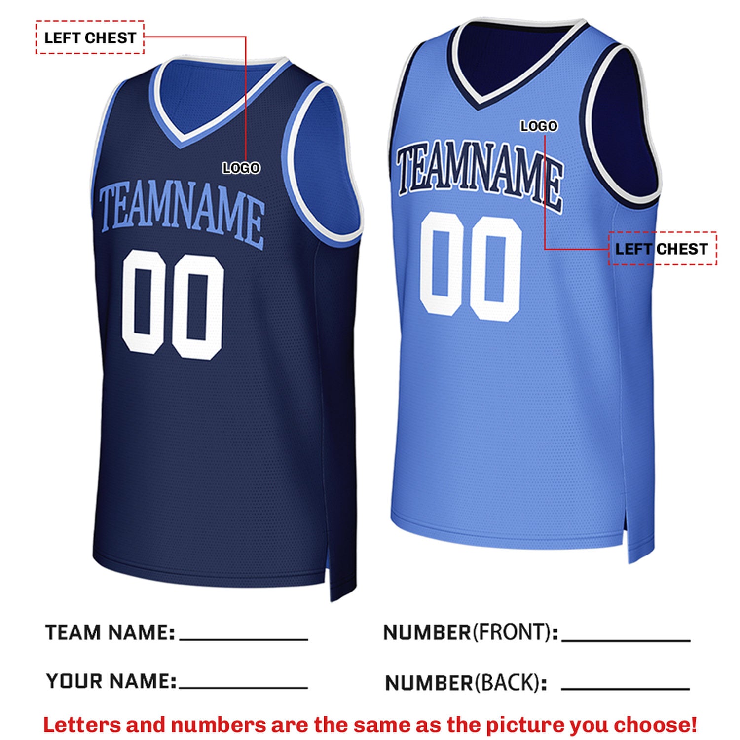Custom Reversible Navy & Light Blue Mesh Basketball Jersey | Personalized Team Jersey | Vosoli