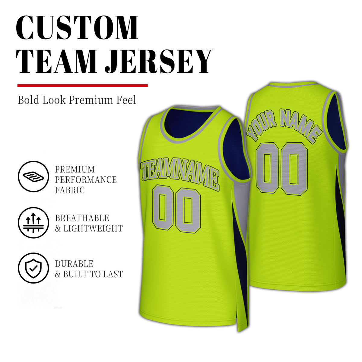 Custom Reversible Navy & Neon Green Basketball Jersey | Basketball Jerseys for School Teams Youth & Adults