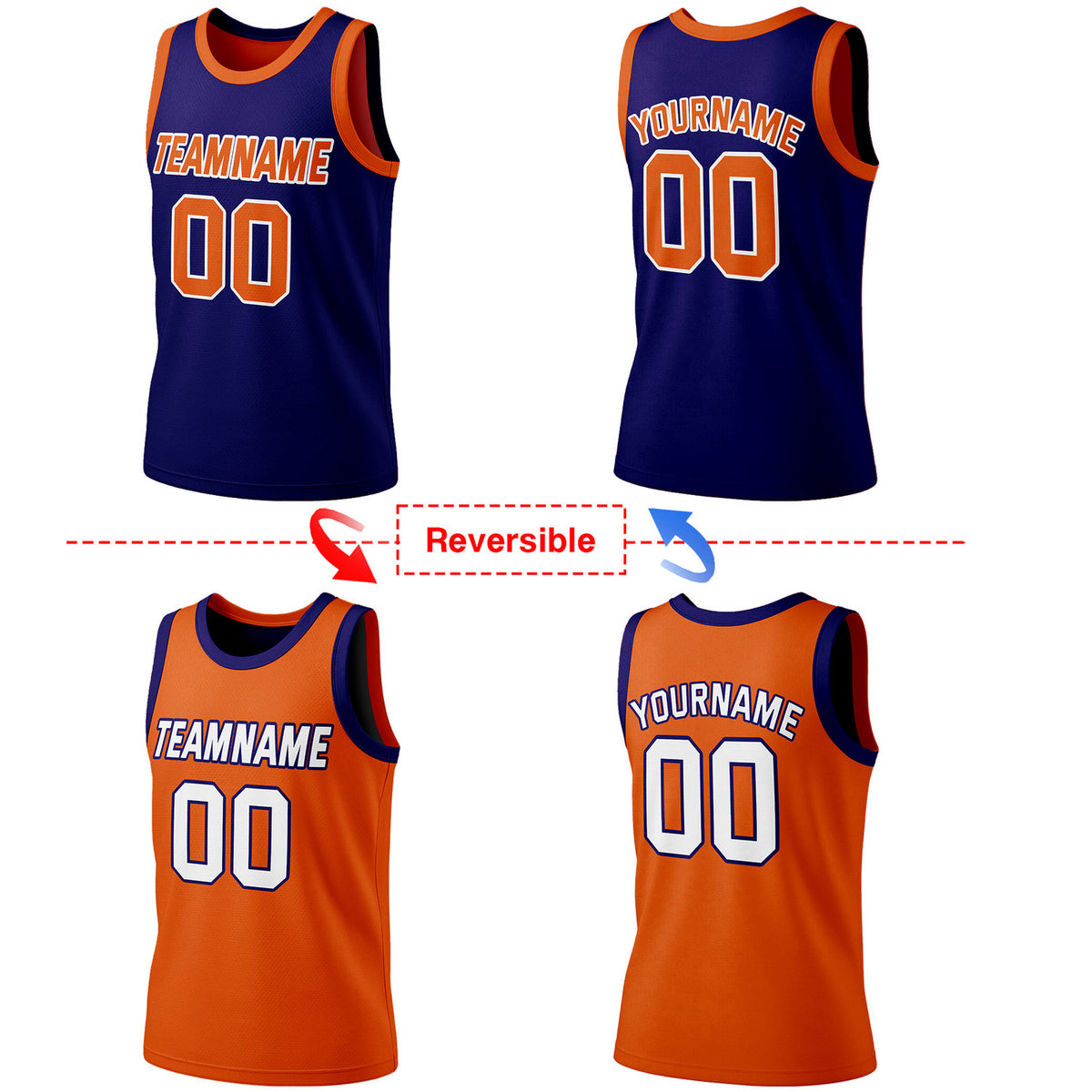 Custom Reversible Navy & Orange Basketball Jersey | Personalized Team Jersey | Vosoli