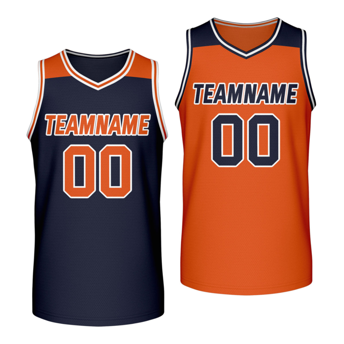 Custom reversible navy orange basketball jersey, personalized team name number Logo breathable Mesh sports top for men women youth game practice - Vosoli