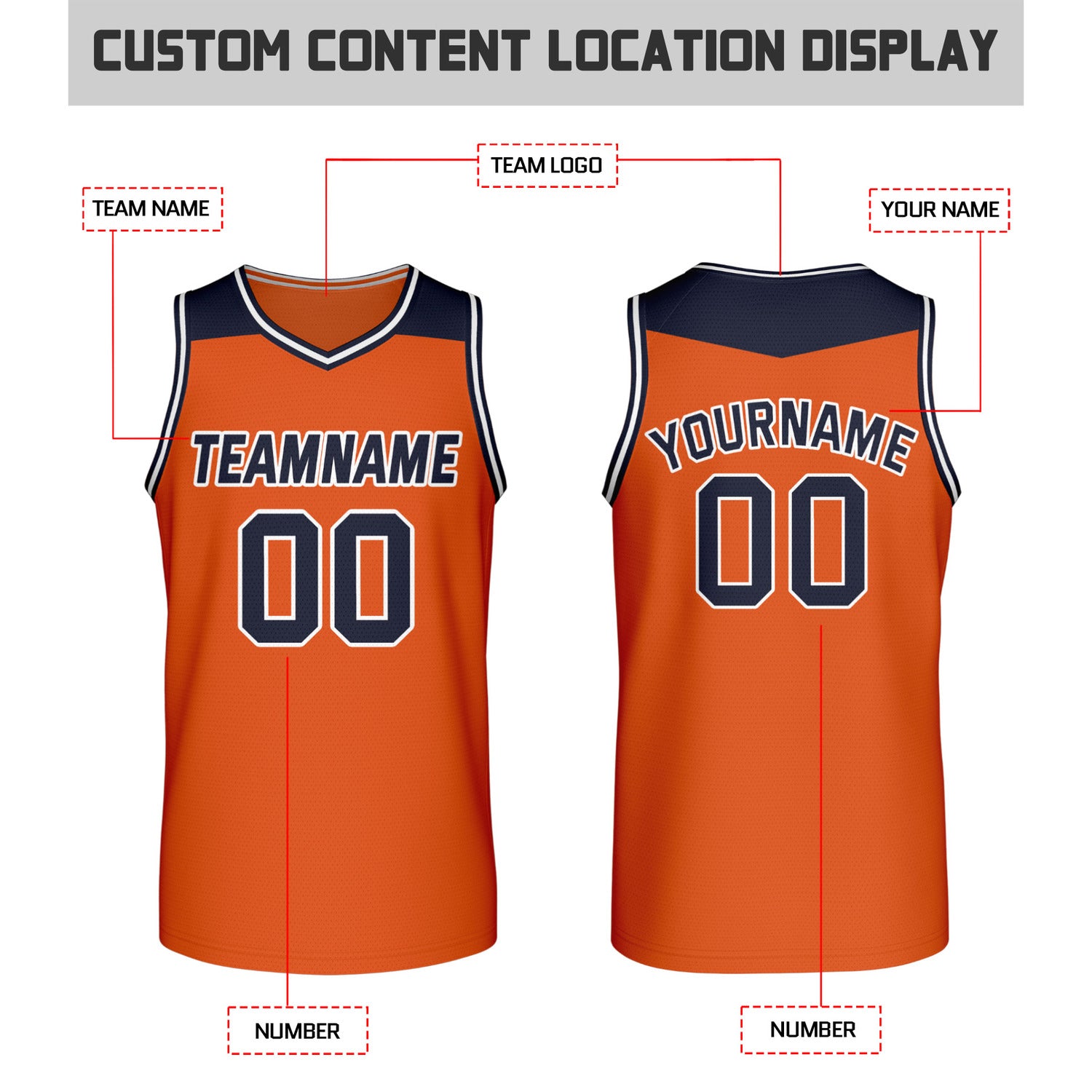 Custom Reversible Navy & Orange Mesh Basketball Jersey | Personalized Team Jersey | Vosoli