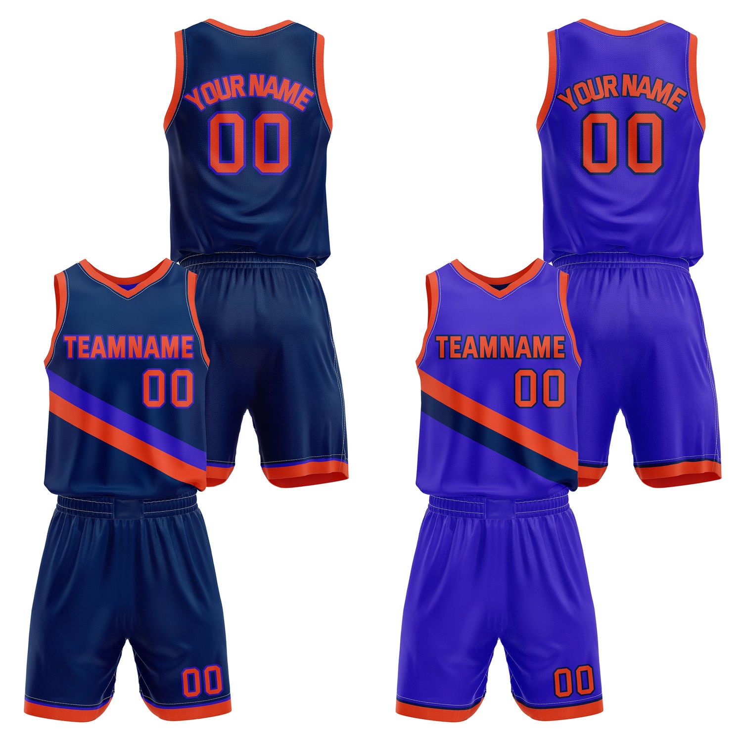 Custom Reversible Navy Purple Orange Basketball Uniform Set | Team & Player Name - Vosoli