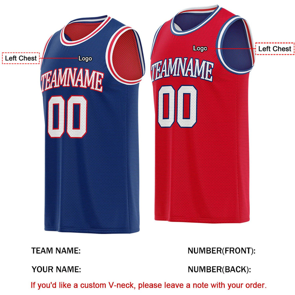 Custom Reversible Navy & Red Basketball Jersey | Personalized for Team Sports - Vosoli