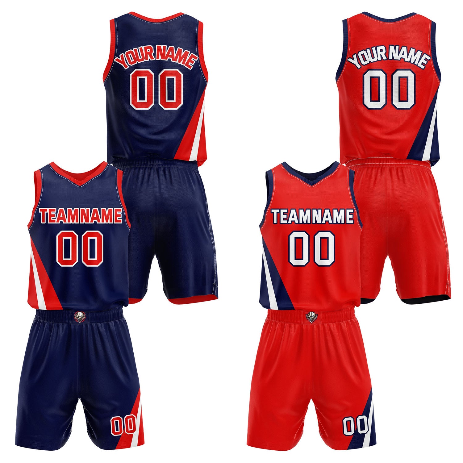 Custom Reversible Navy Red Basketball Uniform Set | Team & Player Name - Vosoli