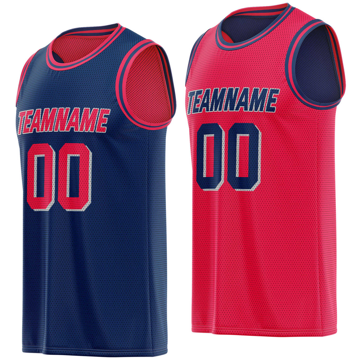 Custom reversible navy red basketball jersey, personalized team name number Logo breathable Mesh sports top for men women youth game practice - Vosoli