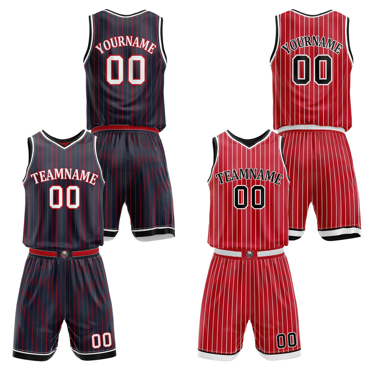 Custom Reversible Navy Red Striped Basketball Uniform Set | Team &amp; Player Name - Vosoli