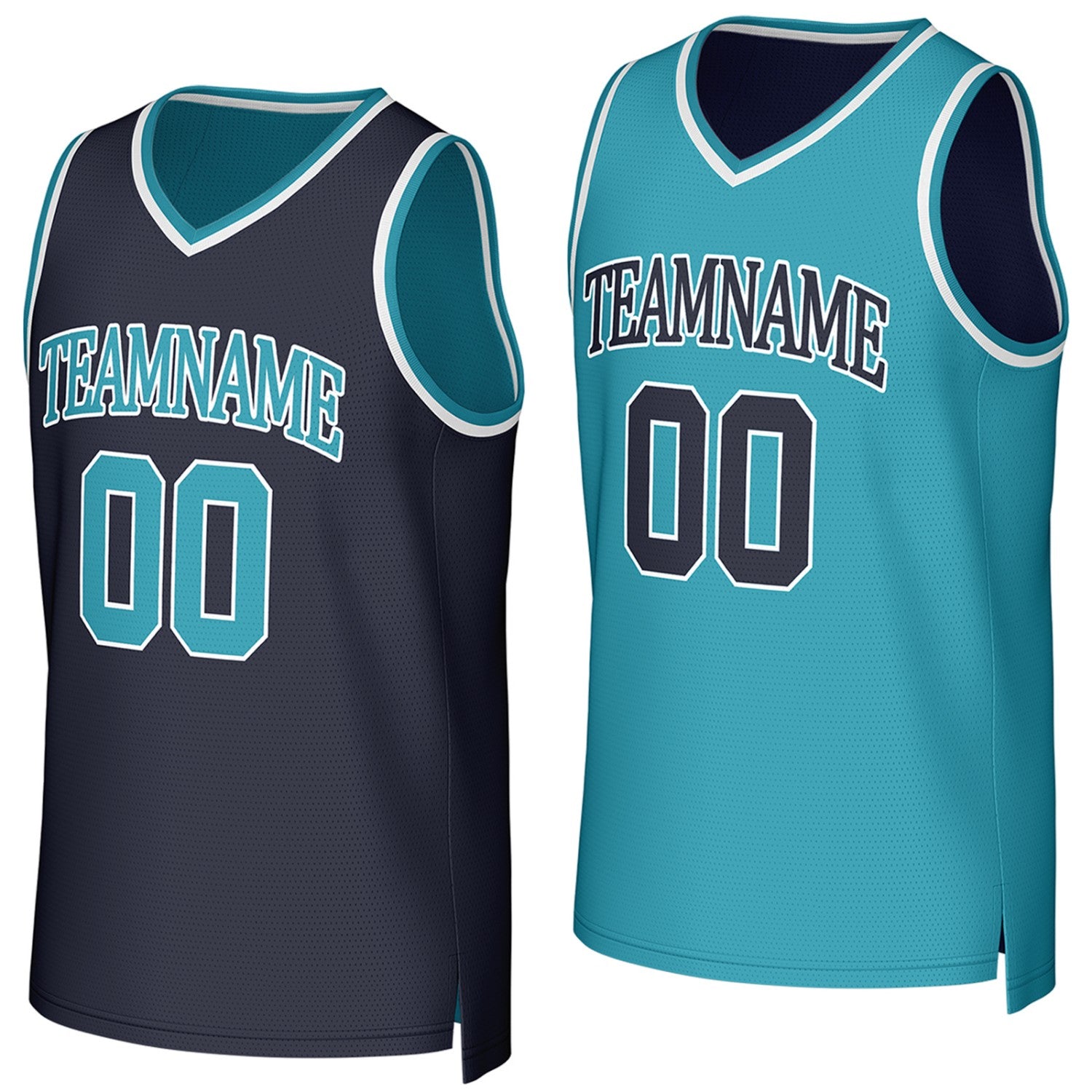 Custom reversible navy teal basketball jersey, personalized team name number Logo breathable Mesh sports top for men women youth game practice - Vosoli
