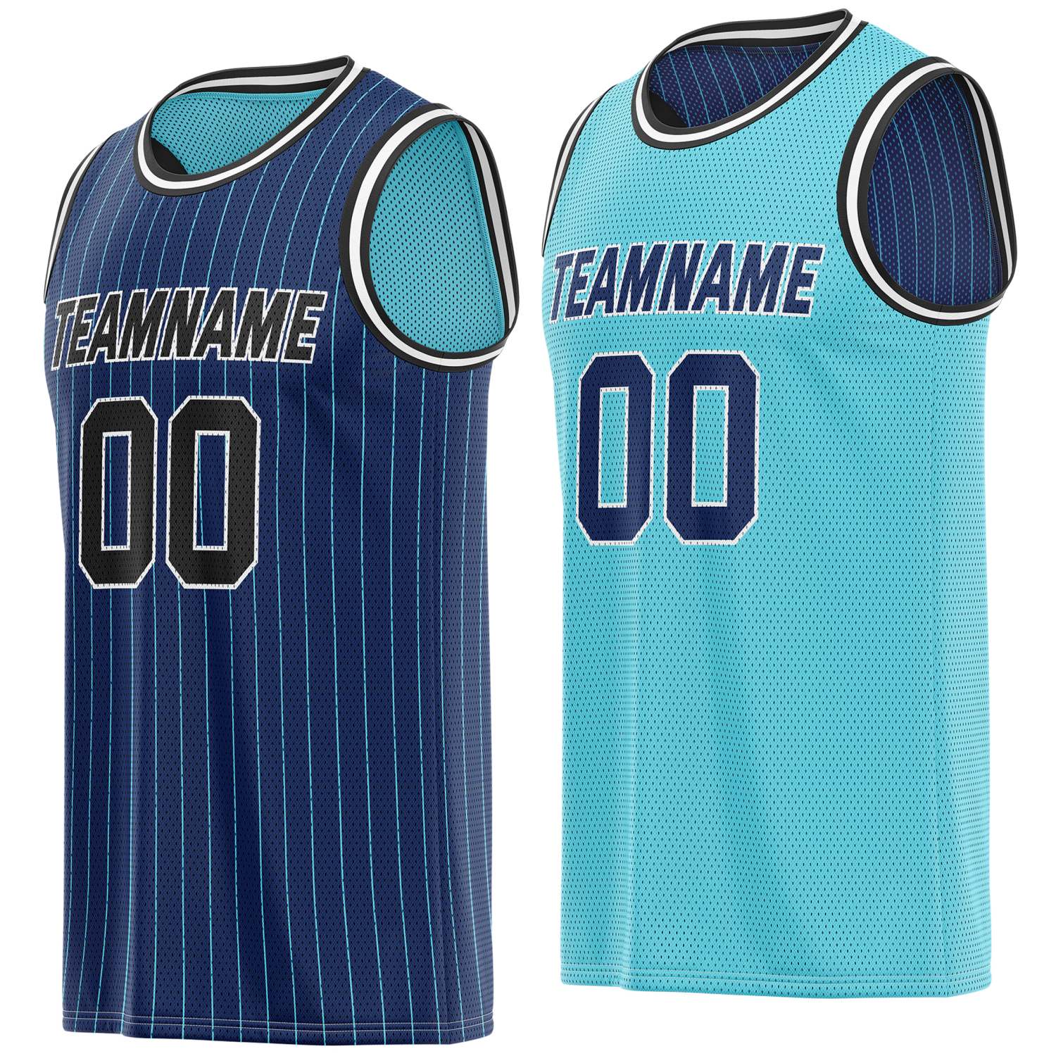 Custom Reversible Navy Teal Striped Mesh Basketball Jersey | Team & Player Name - Vosoli