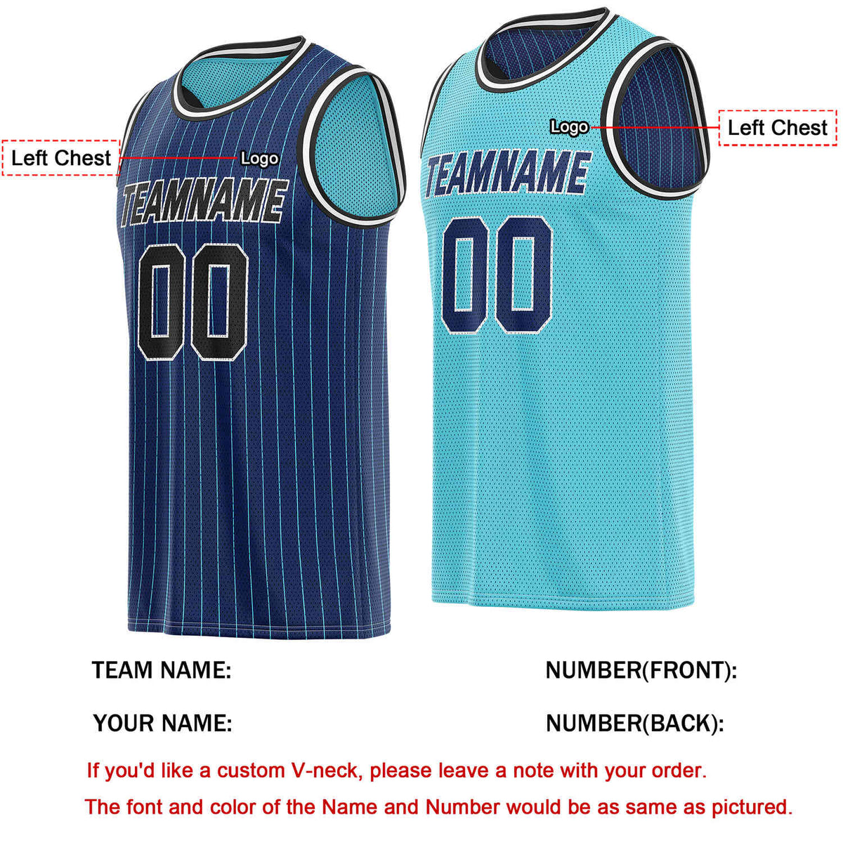 Custom Reversible Navy Teal Striped Mesh Basketball Jersey | Team & Player Name - Vosoli