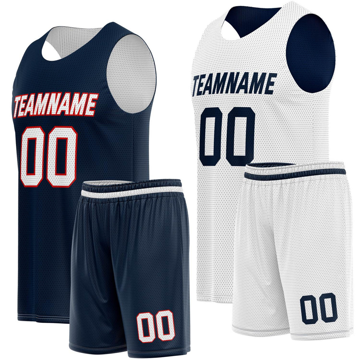 Custom Reversible Navy White Basketball Jersey Shorts Set, Personalized Team Name Number, Breathable Mesh Uniform for Men Women Youth