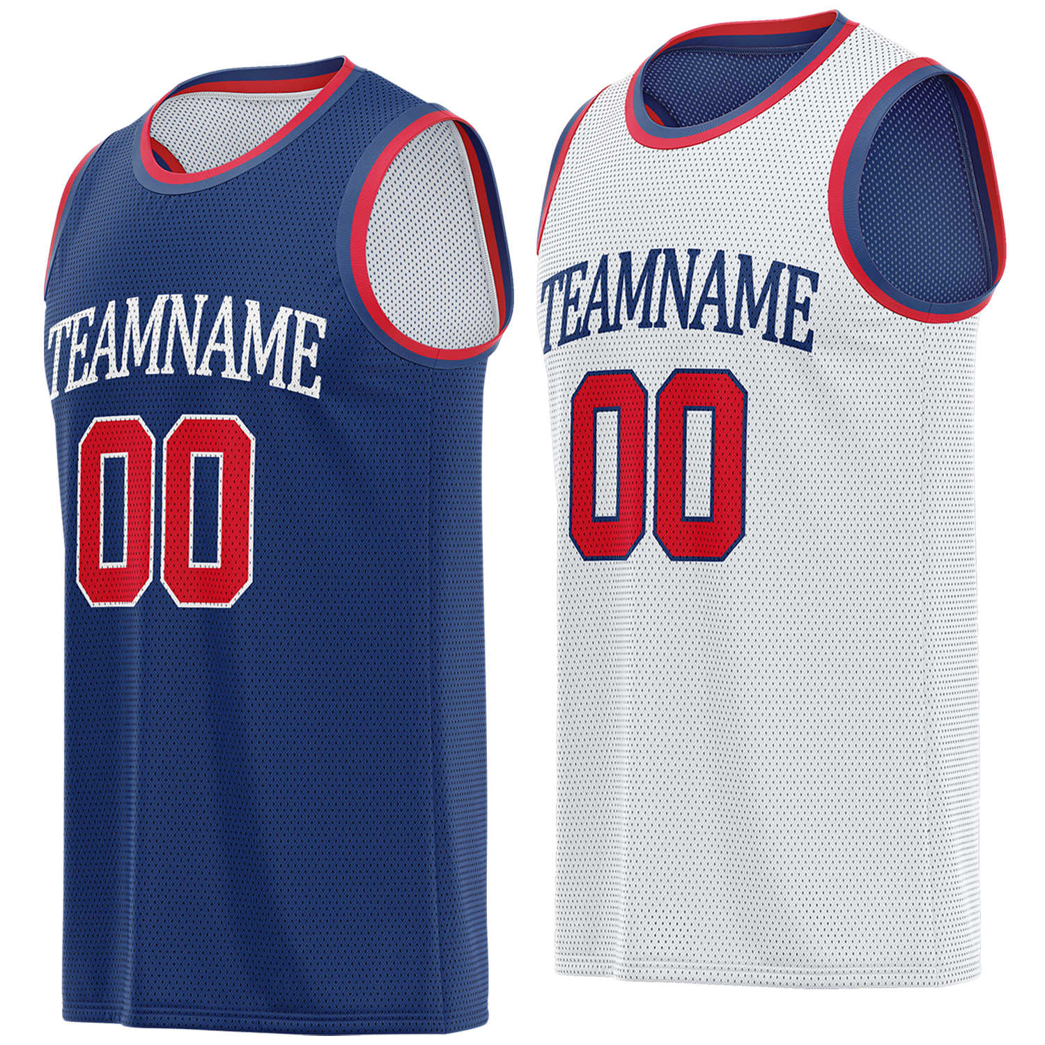 Custom reversible navy & white basketball jersey, personalized team name number logo breathable mesh sports top for men women youth game practice - Vosoli