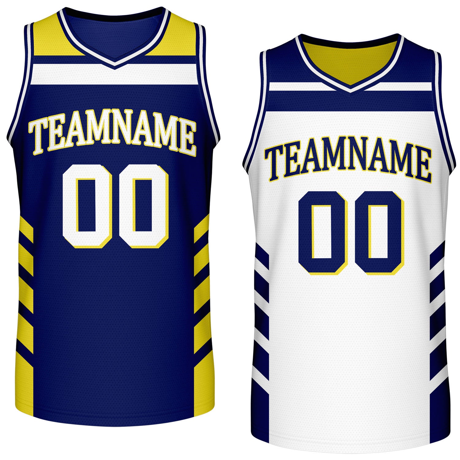 Custom reversible navy white basketball jersey, personalized team name number logo breathable mesh sports top for men women youth game practice wear - Vosoli