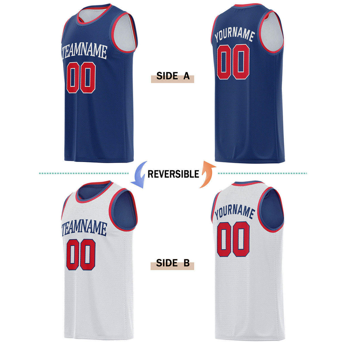 Custom Reversible Navy & White Basketball Jersey | Personalized for Team Sports - Vosoli