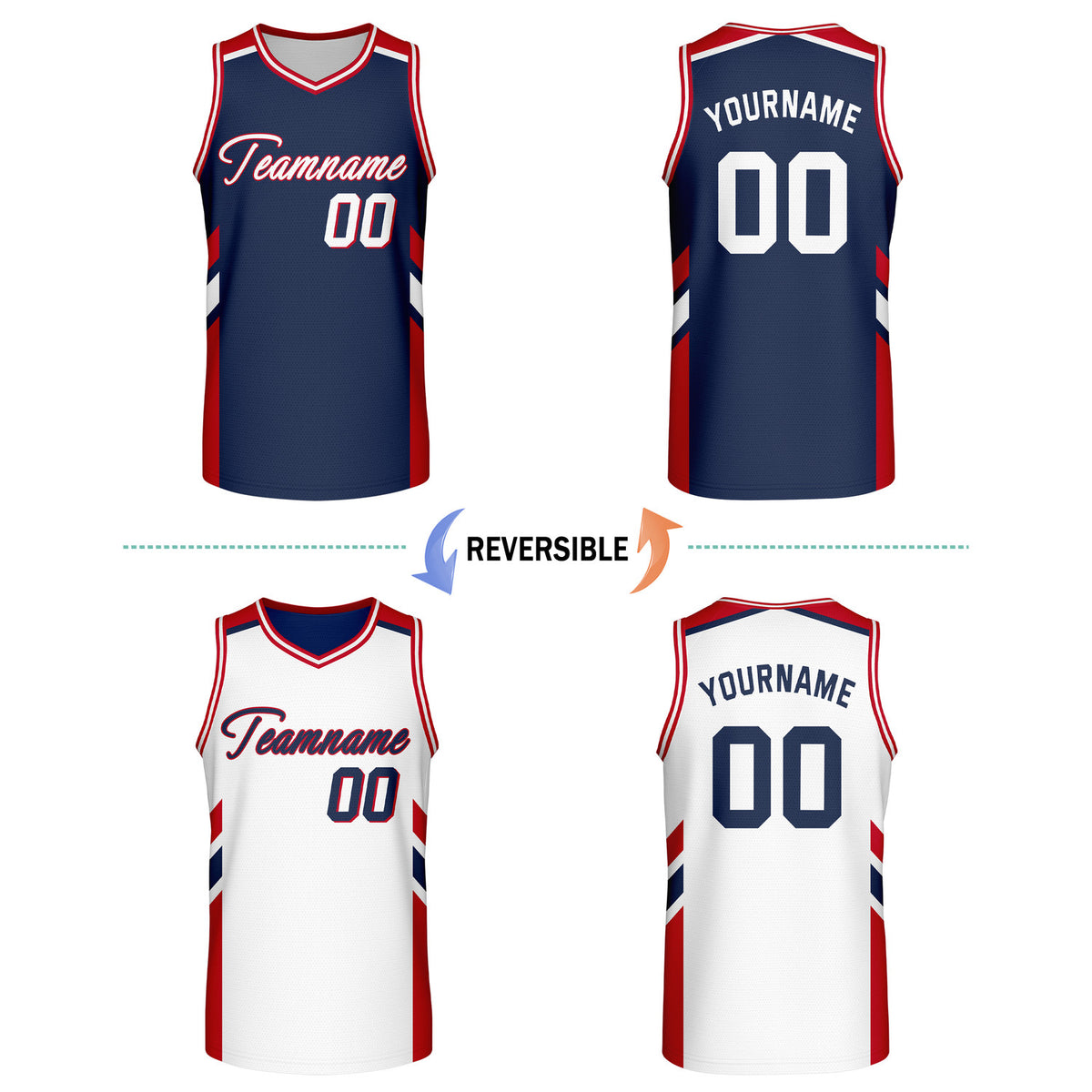 Custom Reversible Navy White Basketball Jersey | Personalized Team Jersey | Vosoli