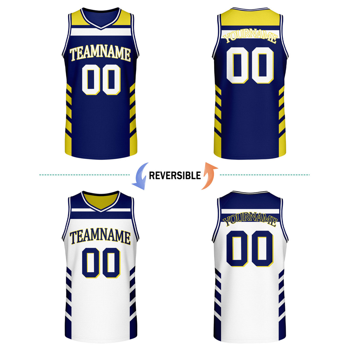 Custom Reversible Navy White Basketball Jersey | Personalized Team Jersey | Vosoli