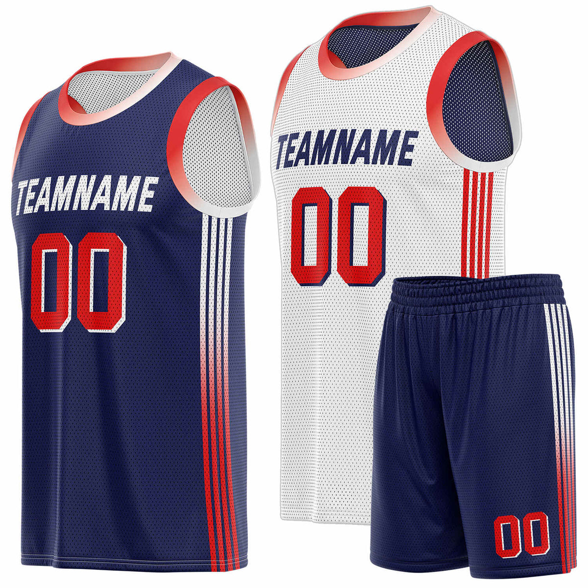 Custom Reversible Navy White Basketball Uniform Set | Team &amp; Player Name - Vosoli