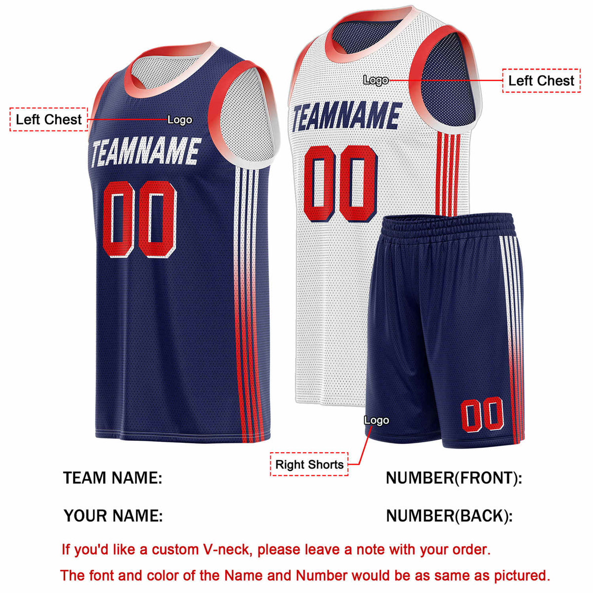 Custom Reversible Navy White Basketball Uniform Set | Team & Player Name - Vosoli