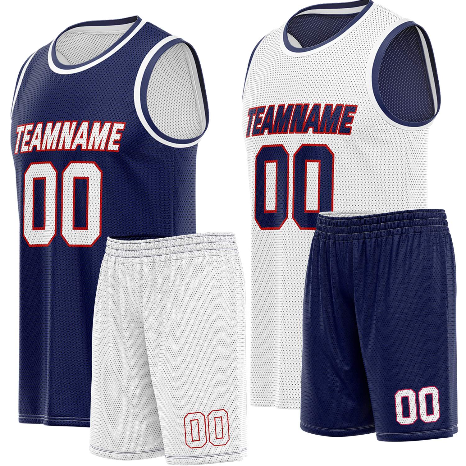 Custom reversible navy & white basketball uniform, personalized team name number Logo breathable Mesh sports set for men women youth Adult game practice - Vosoli