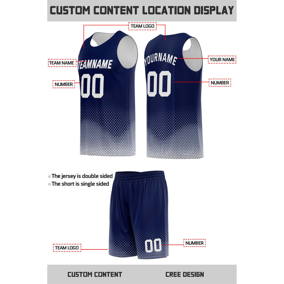 Custom Reversible Navy & White Mesh Basketball Uniform | Personalized Team Set | Vosoli