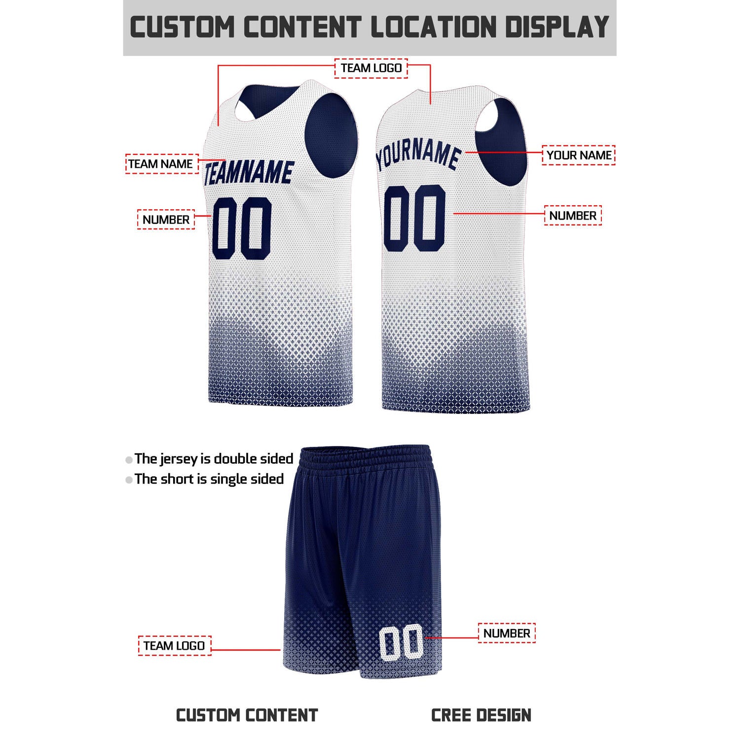 Custom Reversible Navy & White Mesh Basketball Uniform | Personalized Team Set | Vosoli