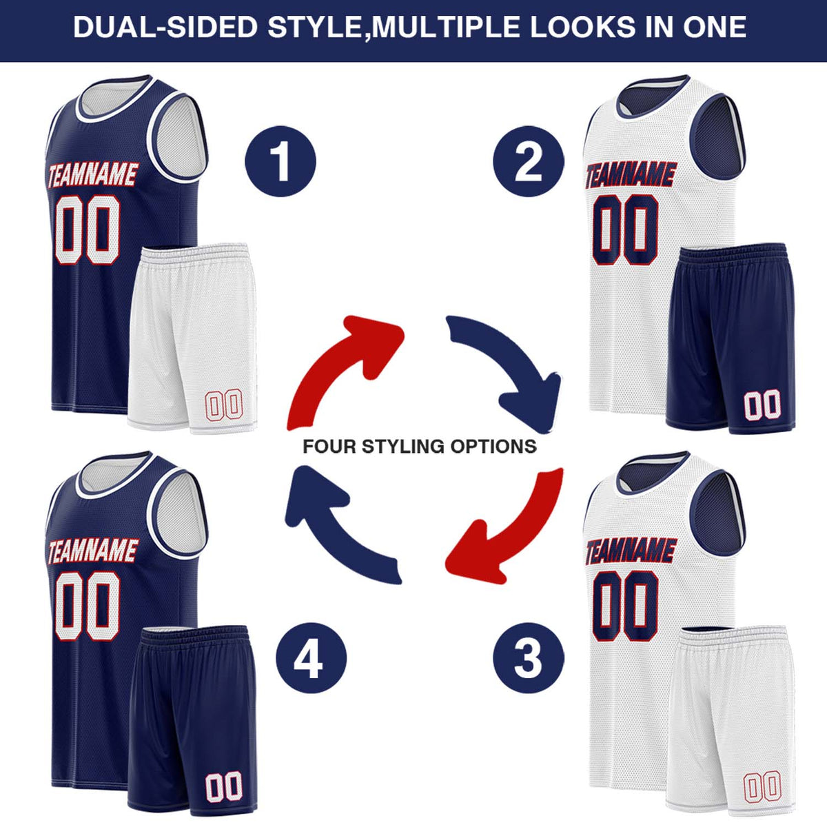 Custom Reversible Navy & White Basketball Uniform (Jersey + Shorts) | Personalized Team Set | Vosoli