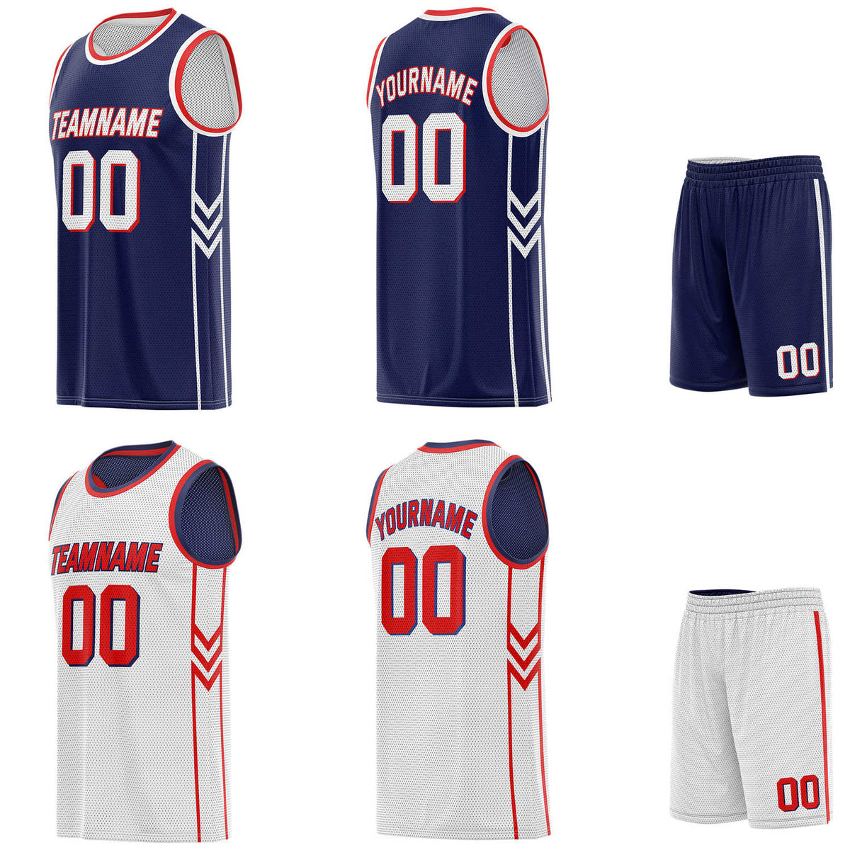 Custom reversible navy &amp; white basketball uniform set, personalized with team name number and logo, breathable mesh fabric for men women youth game practice - Vosoli