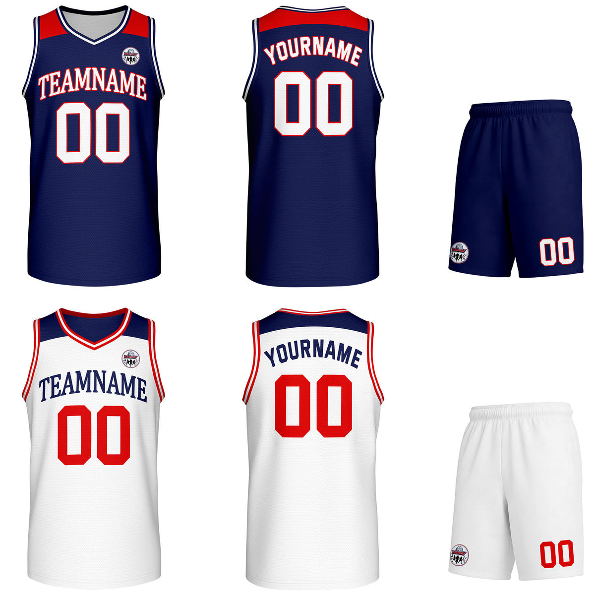 Custom reversible navy &amp; white basketball uniform set, personalized with team name number and logo, breathable mesh fabric for men women youth game practice - Vosoli