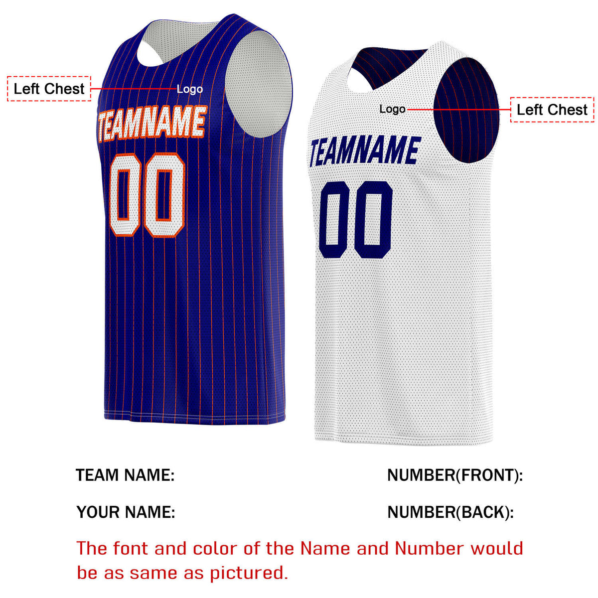 Custom Reversible Navy White Striped Basketball Jersey | Personalized Team Name, Number & LOGO | Vosoli
