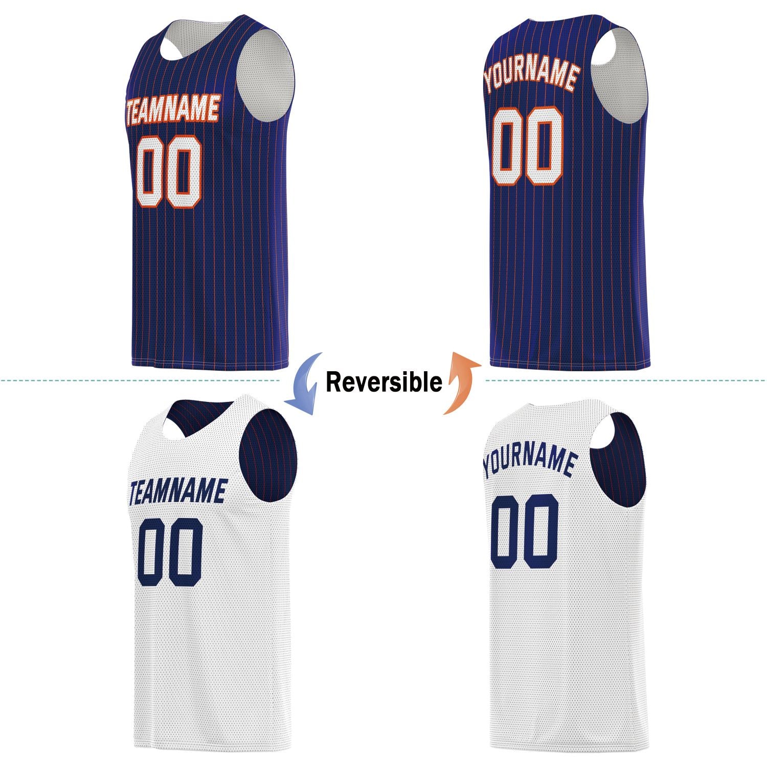 Custom Reversible Navy White Striped Basketball Jersey | Personalized Team Name, Number & LOGO | Vosoli