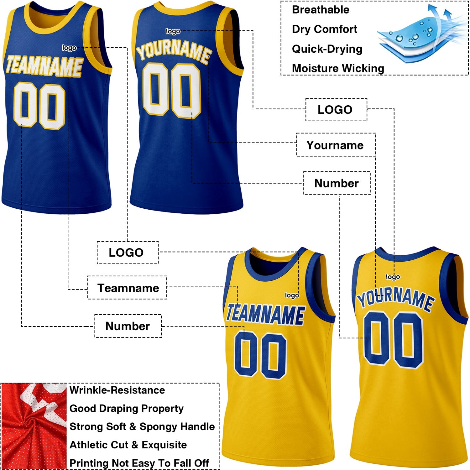 Custom Reversible Navy & Yellow Basketball Jersey | Personalized Team Jersey | Vosoli