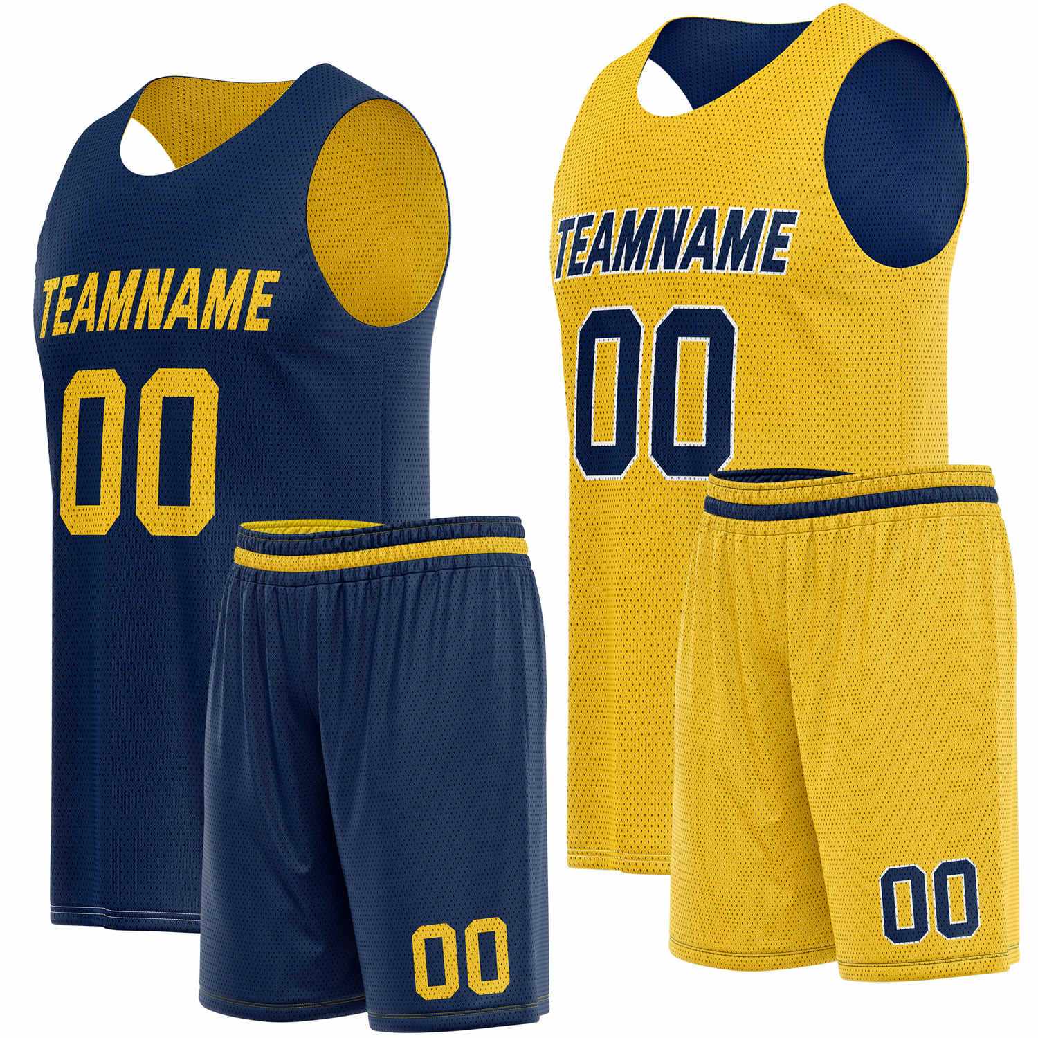 Custom Reversible Navy Yellow Basketball Uniform Set | Team Name & Number - Vosoli