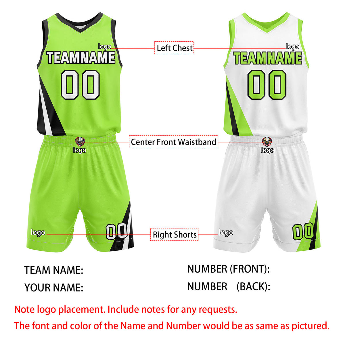 Custom Reversible Neon Green White Basketball Uniform Set | Team & Player Name - Vosoli