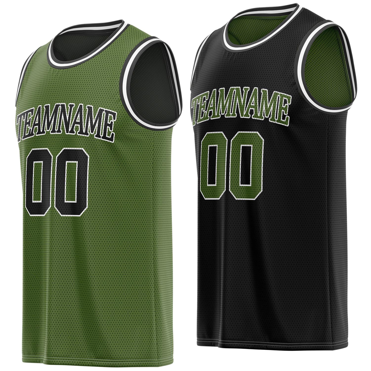 Custom reversible green & black basketball jersey, personalized team name number logo breathable mesh sports top for men women youth game practice - Vosoli