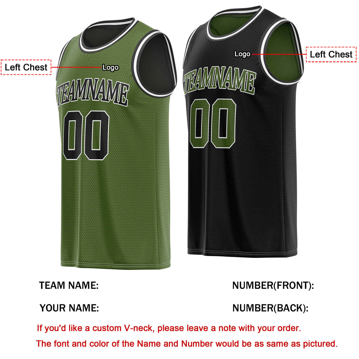 Custom Reversible Olive Green & Black Basketball Jersey | Personalized Team Name & Number - Vosoli