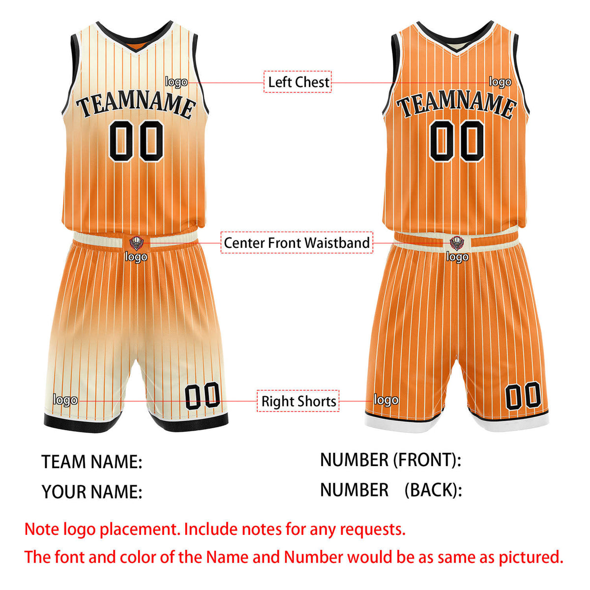 Custom Reversible Orange Beige Gradient Striped Basketball Uniform Set | Team & Player Name - Vosoli