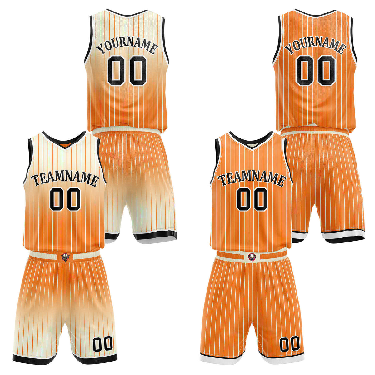 Custom Reversible Orange Beige Gradient Striped Basketball Uniform Set | Team &amp; Player Name - Vosoli