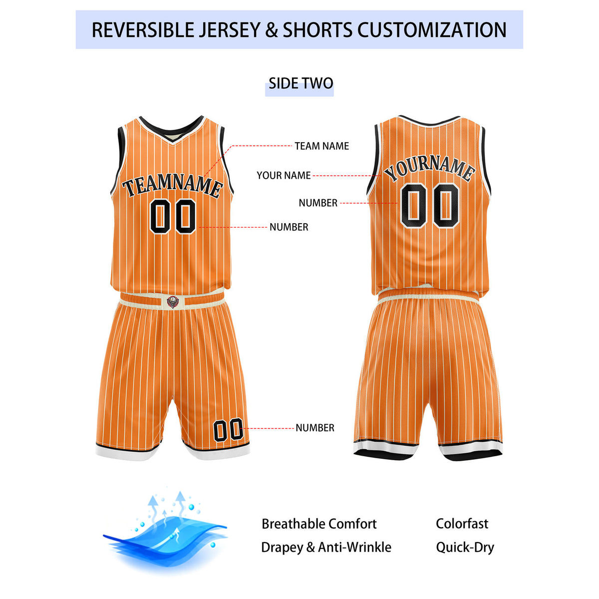 Custom Reversible Orange Beige Gradient Striped Basketball Uniform Set | Team & Player Name - Vosoli