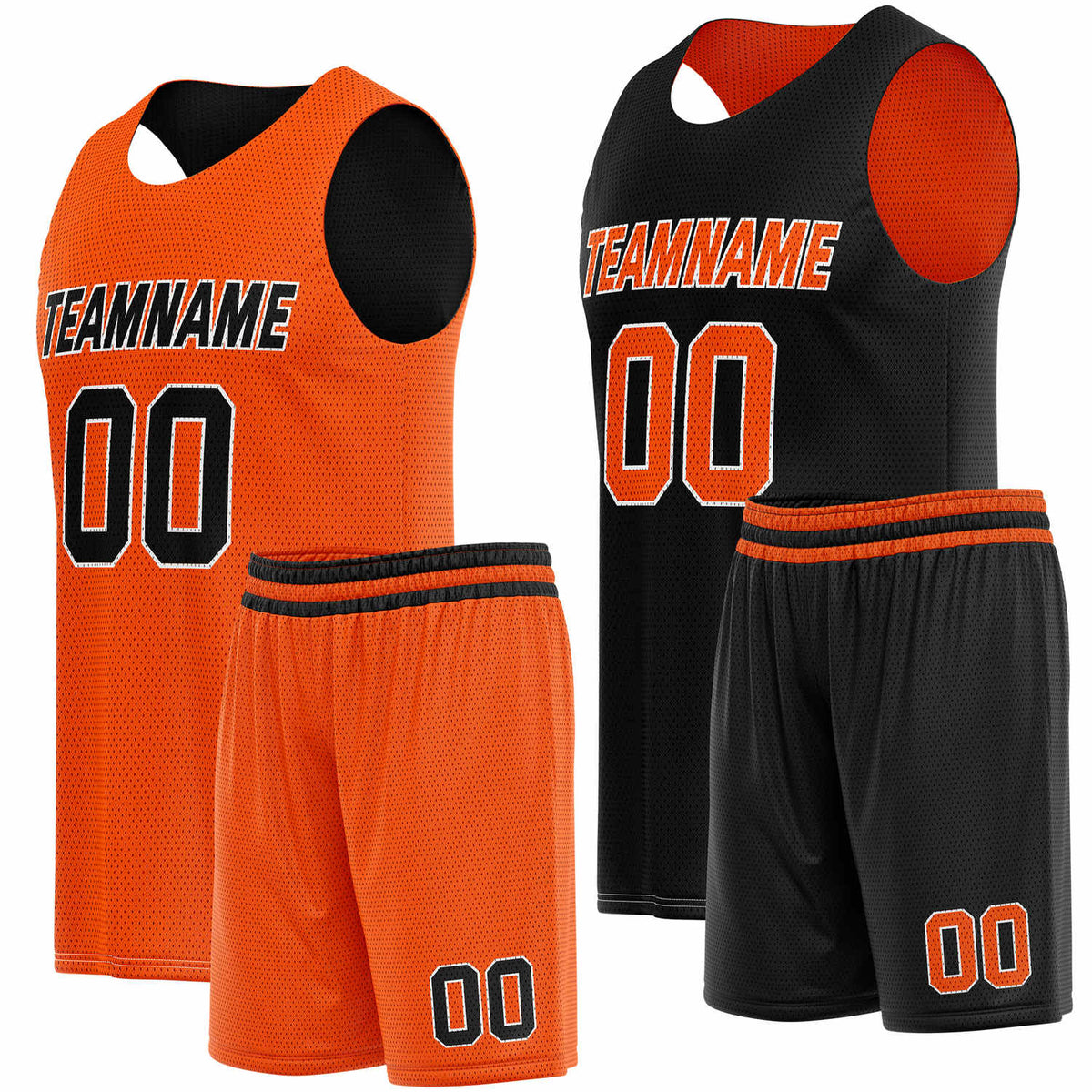 Custom Reversible Orange Black Basketball Uniform Set | Team Name &amp; Number - Vosoli