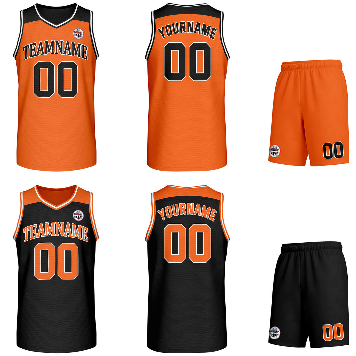 Custom reversible orange &amp; black basketball uniform set, personalized with team name number and logo, breathable mesh fabric for men women youth game practice - Vosoli