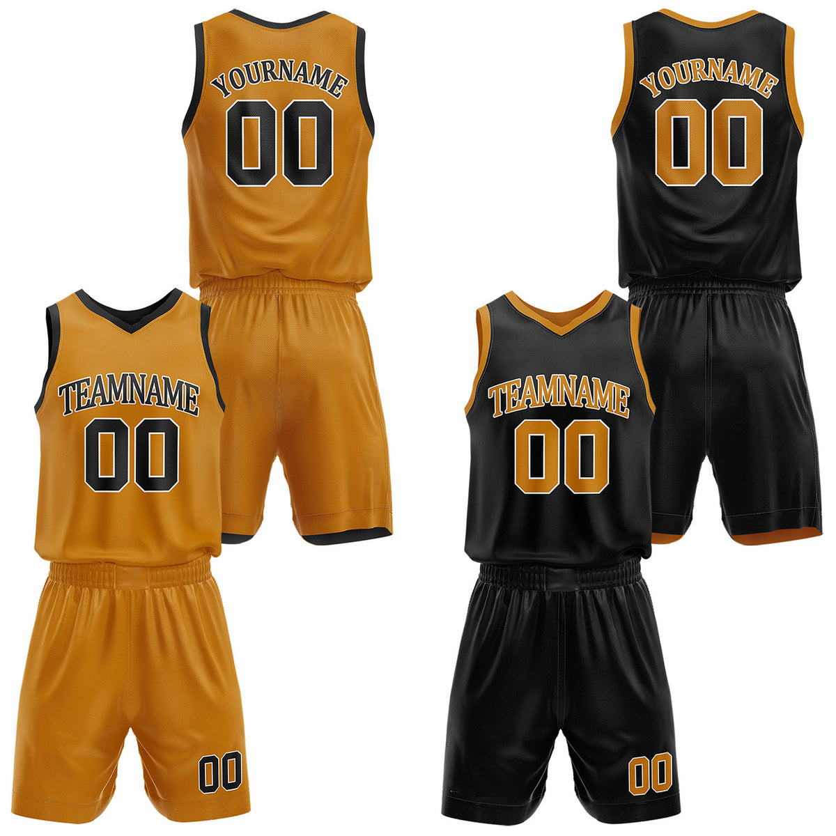 Custom reversible orange &amp; black basketball uniform set, personalized with team name number and logo, sports jersey and shorts for men women youth game practice - Vosoli
