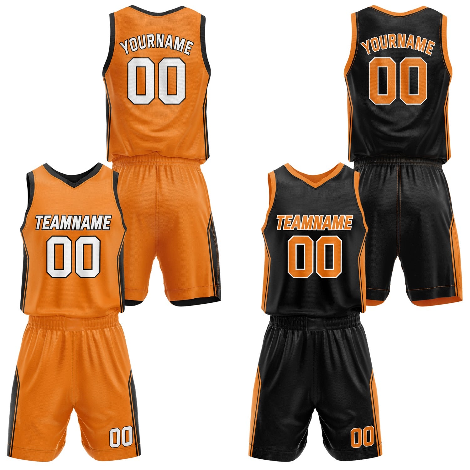 Custom Reversible Orange Black Basketball Jersey and Shorts Set, Personalized Team Name Number Breathable Mesh Uniform for Men Women Youth