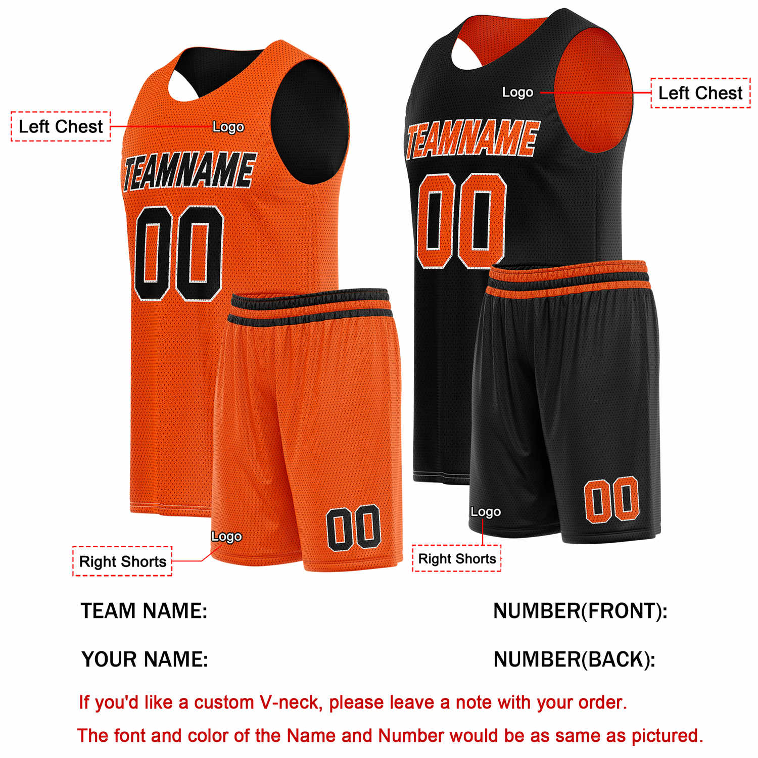 Custom Reversible Orange Black Basketball Uniform Set | Team Name & Number - Vosoli