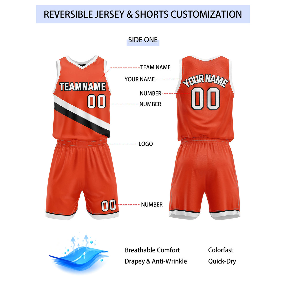 Custom Reversible Orange Black Basketball Uniform Set | Team & Player Name - Vosoli