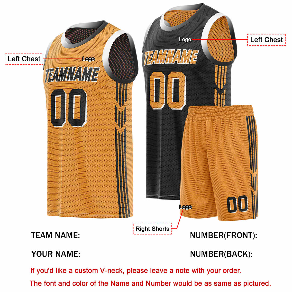Custom Reversible Orange Black Basketball Uniform Set | Team & Player Name - Vosoli