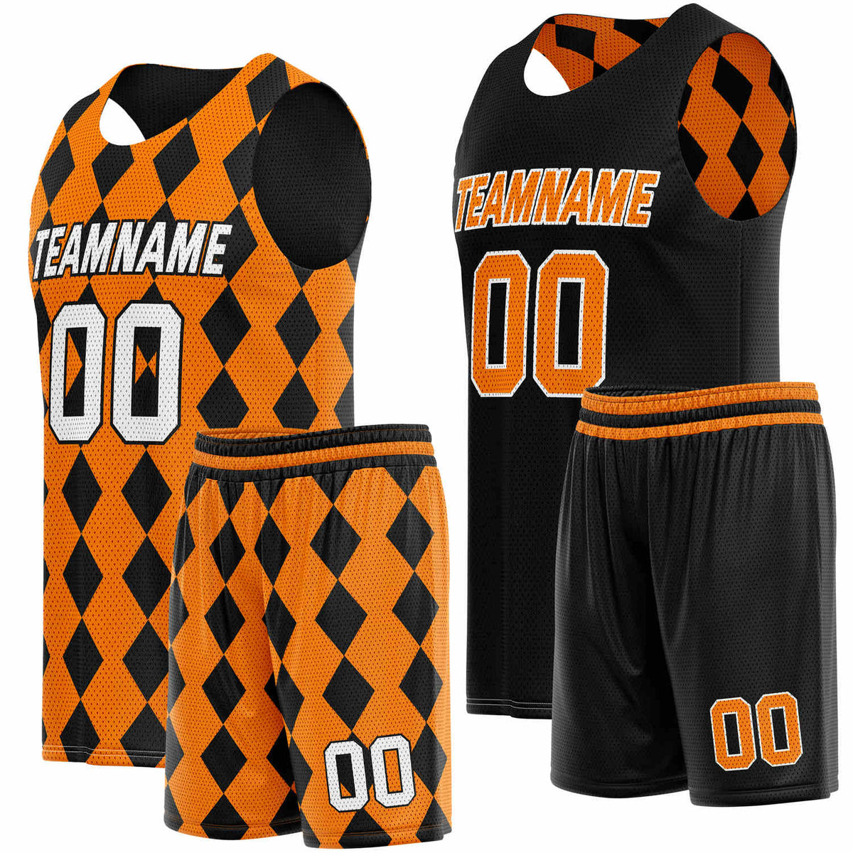 Custom Reversible Basketball Jersey + Shorts Set (Orange &amp; Black) - Personalized Team Name, Number &amp; LOGO | Vosoli