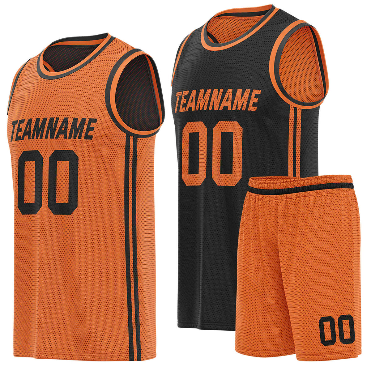 Custom reversible orange &amp; black basketball uniform (jersey + shorts), personalized team name number logo breathable mesh sports set for men women youth game practice - Vosoli