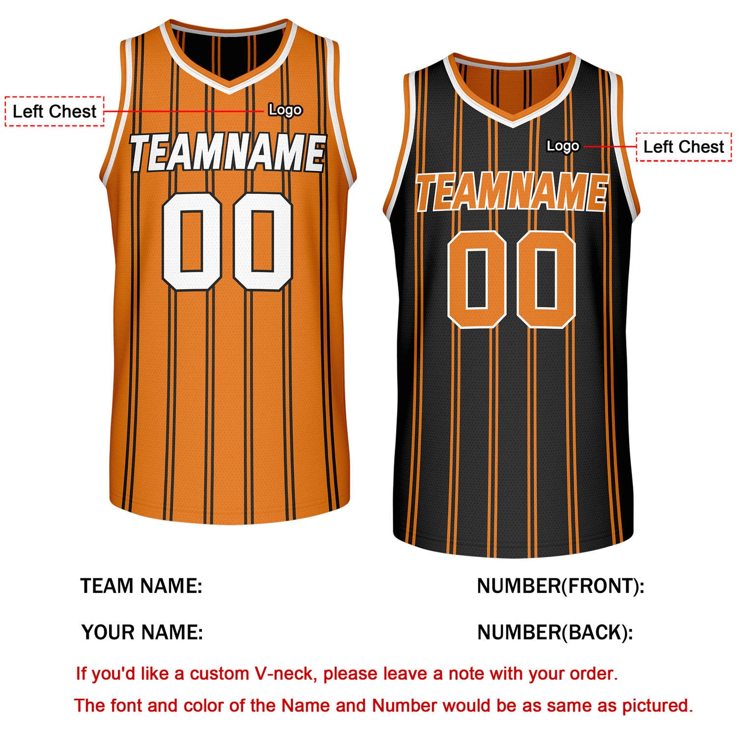 Custom Reversible Orange Black Striped Basketball Jersey | Team Name & Number - Vosoli